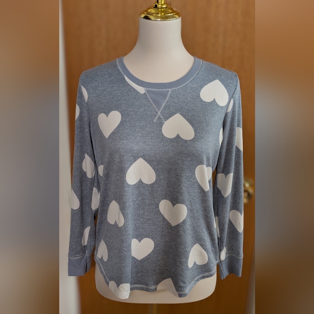 Roudelain Blue Heart Print Sweater, Small With Full Length Sleeves - Picture 1 of 2